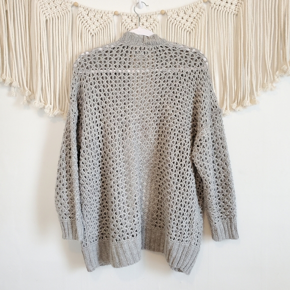 AE Gray Open Knit Open Front Sweater Cardigan M - Picture 5 of 7